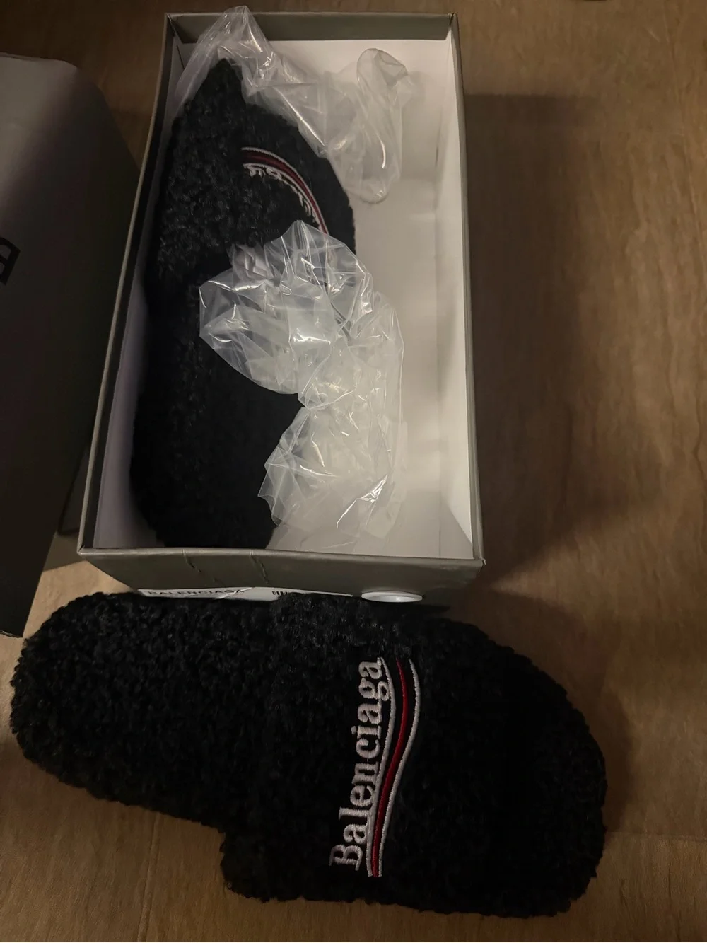 Balenciaga slides with box and bag, and Shoe Box